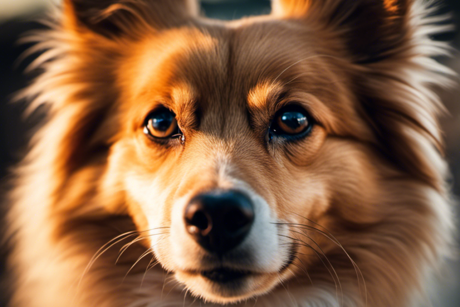 vibrant illustration of a Spitz dog breed with six points of focus, each highlighting a unique behavior