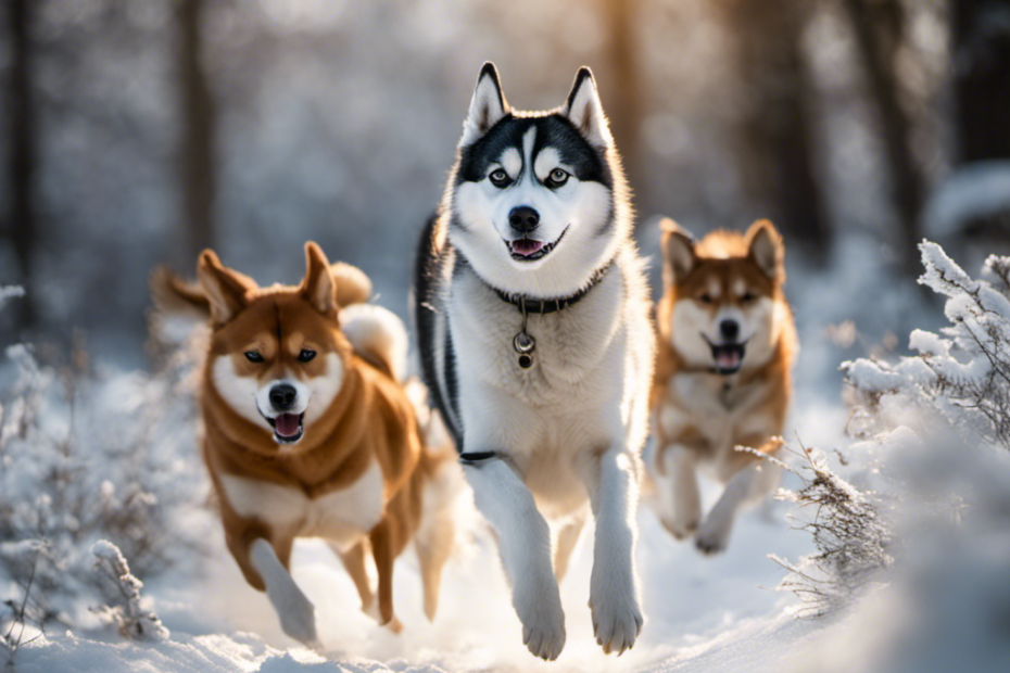 An image showcasing the diverse energy levels of Spitz breed dogs