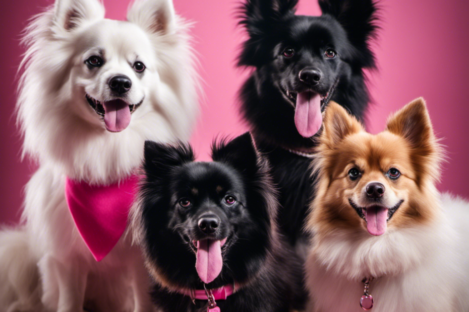 An image showcasing three Spitz breed dogs with varying nose colors