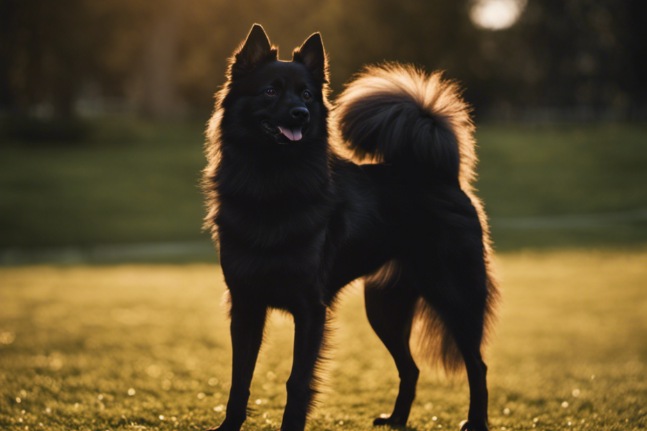 An image showcasing the sinewy silhouette of a Spitz dog, highlighting its pronounced shoulder blades, strong hindquarters, and well-defined musculature