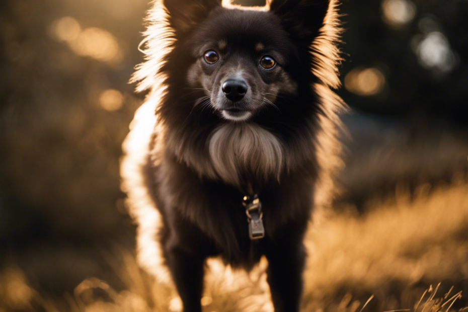 An image showcasing the graceful silhouette of a Spitz dog, its luxurious double coat gleaming under the sunlight