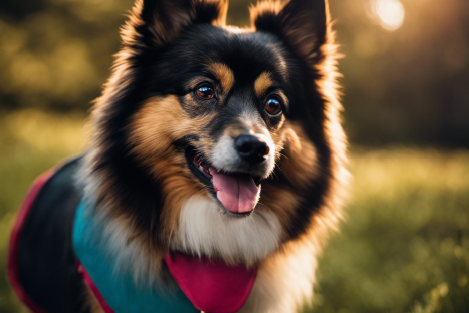 An image showcasing a vibrant spitz dog, surrounded by a serene natural environment, adorned with a shiny coat and sparkling eyes