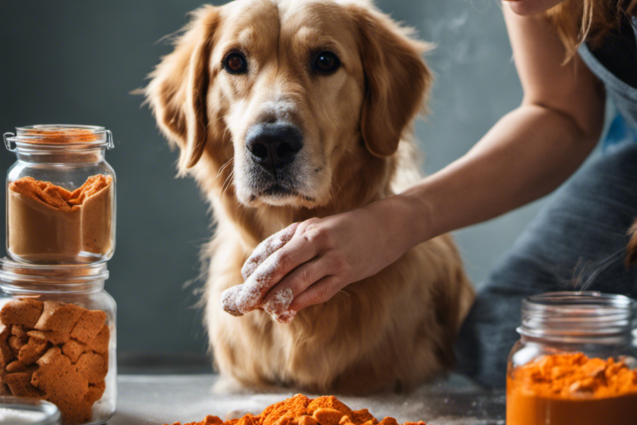 a vibrant image of a loving pet owner, hands covered in flour, expertly shaping homemade dog treats in various animal shapes