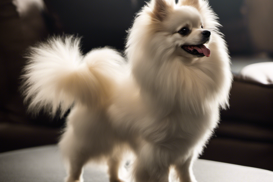 An image showcasing a Spitz pooch with a perfectly groomed double coat