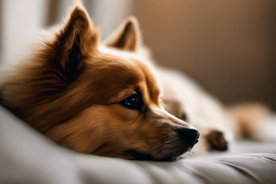 An image that depicts a Spitz dog curled up beside a person, their gentle eyes reflecting empathy and understanding