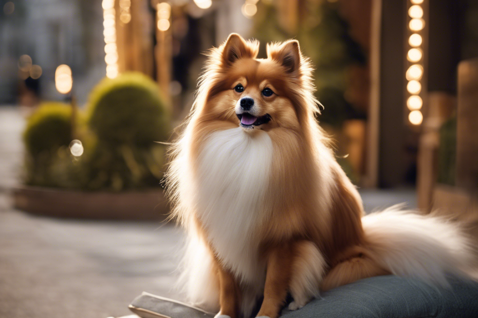 An image showcasing the captivating elegance of famous Spitz dogs, capturing their luscious double coats, fox-like features, upright ears, and curled tails, while subtly conveying the importance of proper care
