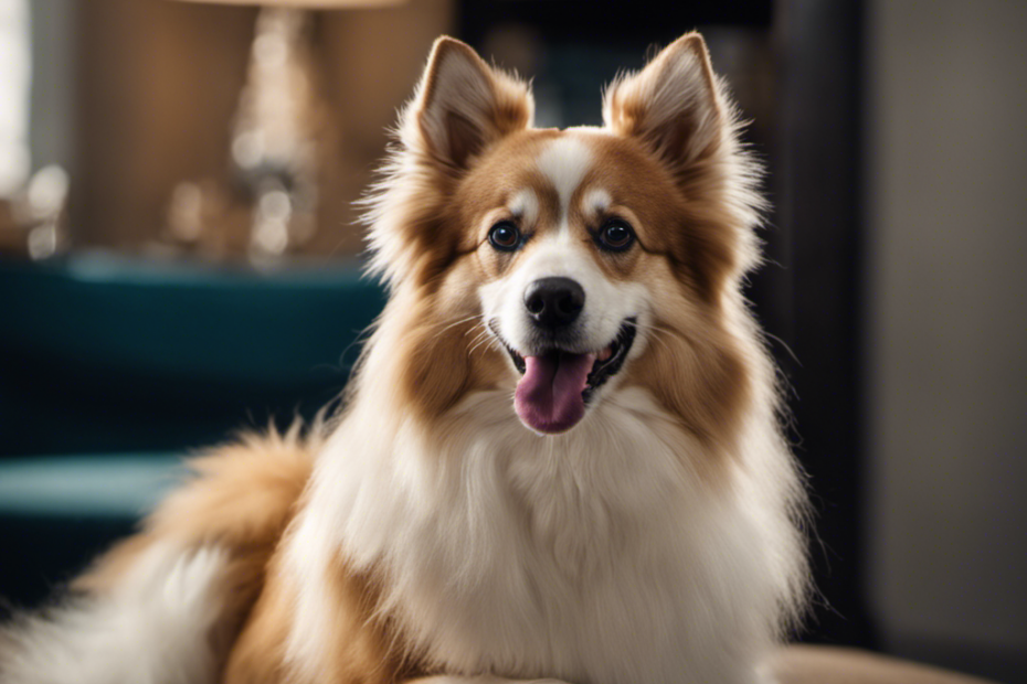 An image showcasing a well-groomed Assistance and Therapy Spitz dog, beautifully poised with alert eyes and a friendly smile, gently providing comfort and support to a person in need