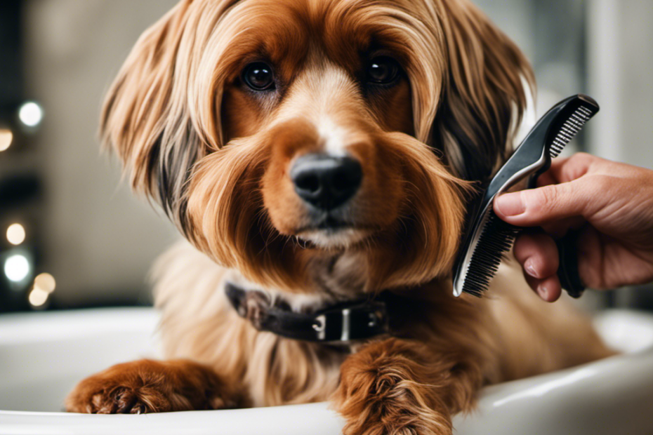 An image showcasing five distinct professional dog grooming services: a stylish haircut, a relaxing bath, precise nail trimming, gentle ear cleaning, and meticulous teeth brushing