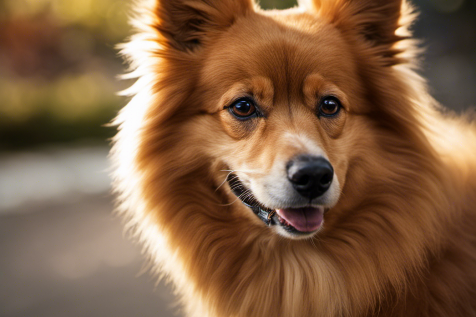 An image showcasing a well-groomed Spitz, its lustrous double coat shimmering in the sunlight